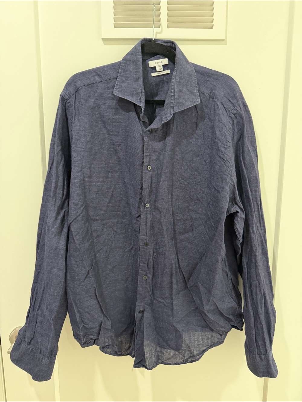 Reiss Indigo Blue Casual Button-Down Shirt 100% linen